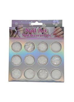 Set 12 mix sclipici si paiete alb