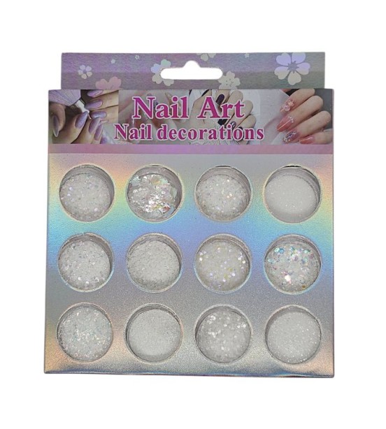 Set 12 mix sclipici si paiete alb