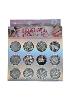 Set 12 mix sclipici si paiete argintiu